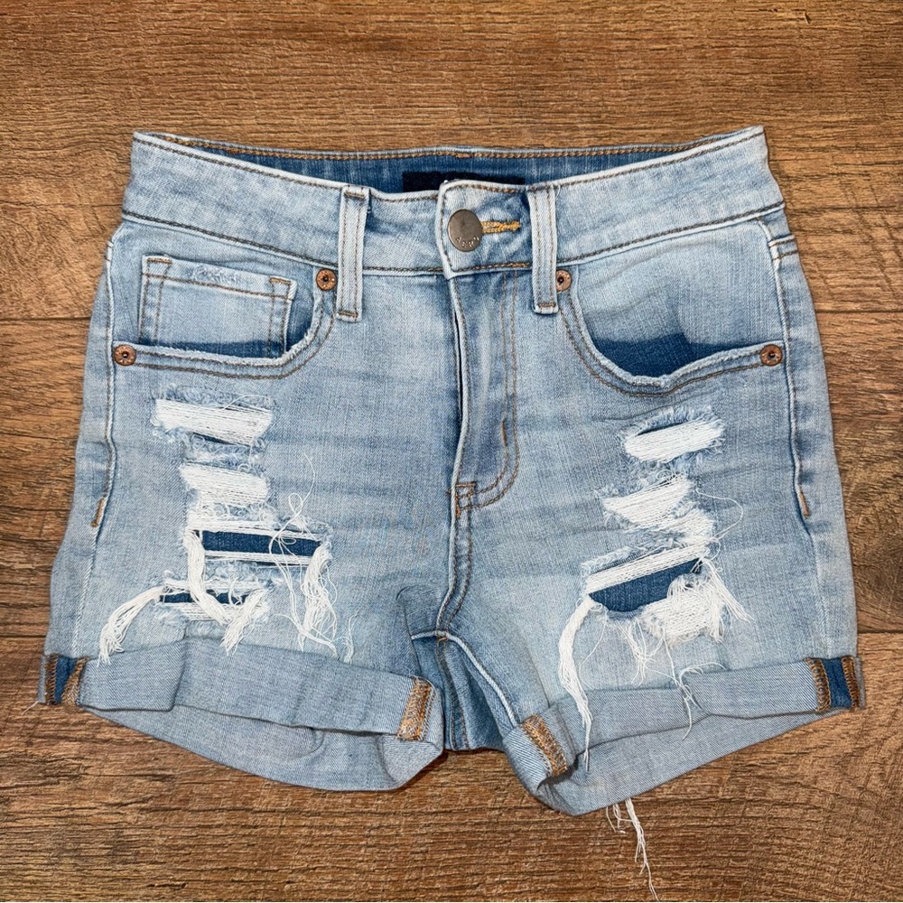 Aeropostale High Rise Midi Cuffed Stretch Shorts